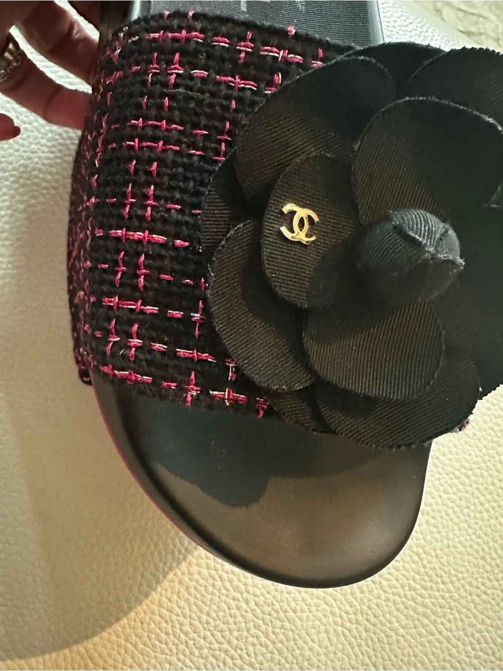Chanel Tweed Slides Mules with Camellia Flower - NEW - EU 37
